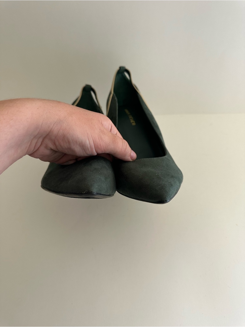 Marc Fisher Green Gold Trim Garlene Vegan Suede Heels - Picture 6 of 11